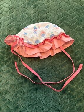 Baby Infant Bonnet Sun Hat Chin Ties Ruffle Peach Blue 0-6 months